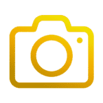 Goldene Fotokamera als Icon für Produktfotos. 