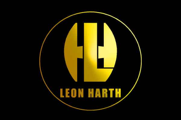 Logo von Leon Harth in Gold auf schwarzem Hintergrund